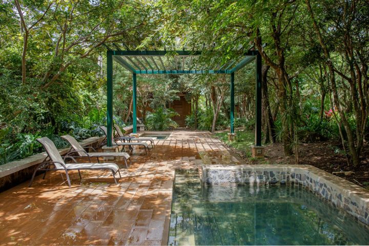 a bridge over a pool of water