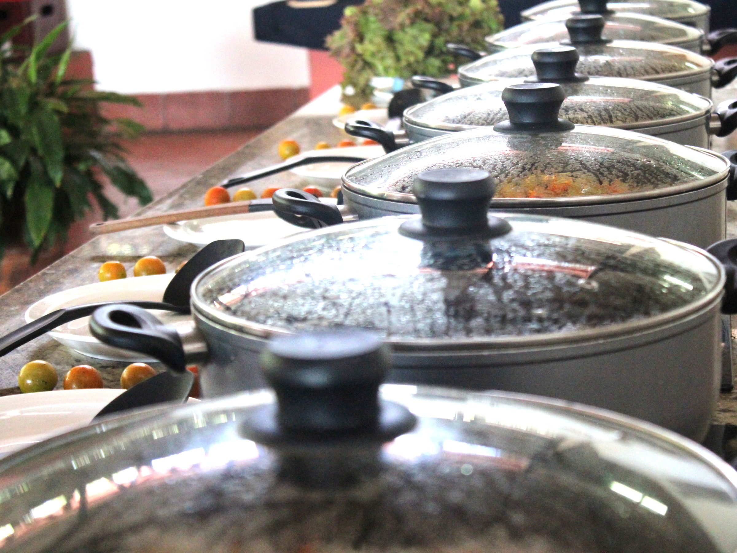pots of food in restaurant