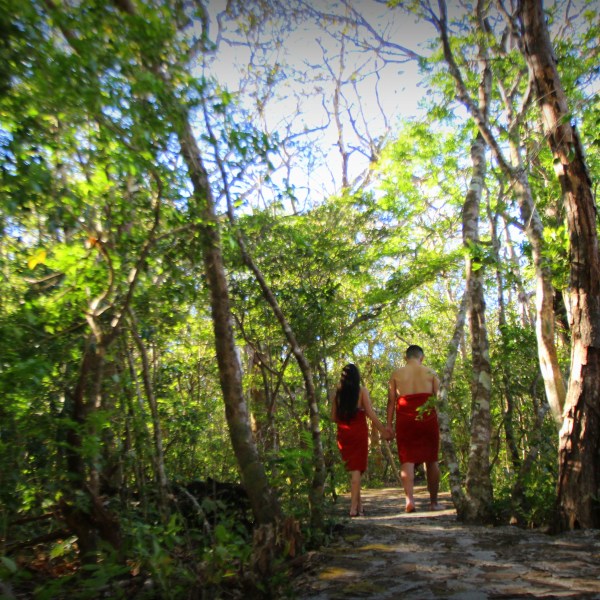 People walking to spa