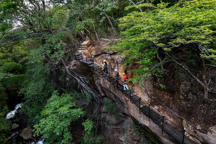 a large waterfall in a forest