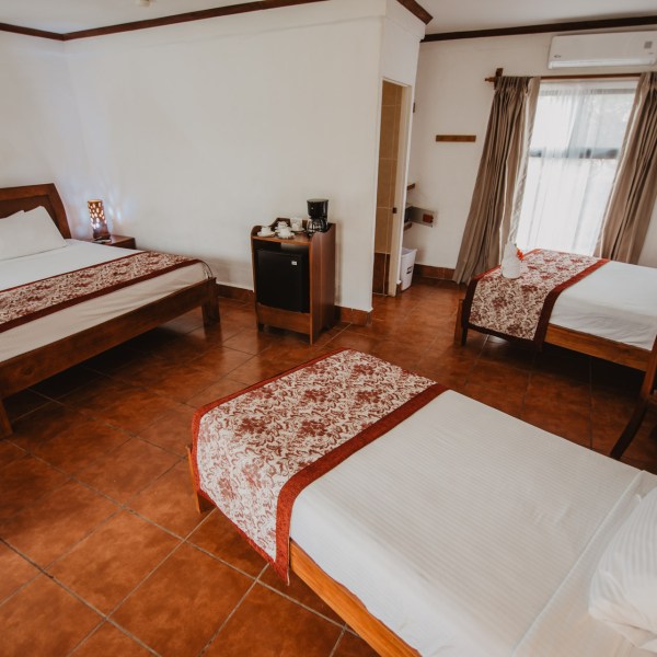 a bedroom with a bed and desk in a room