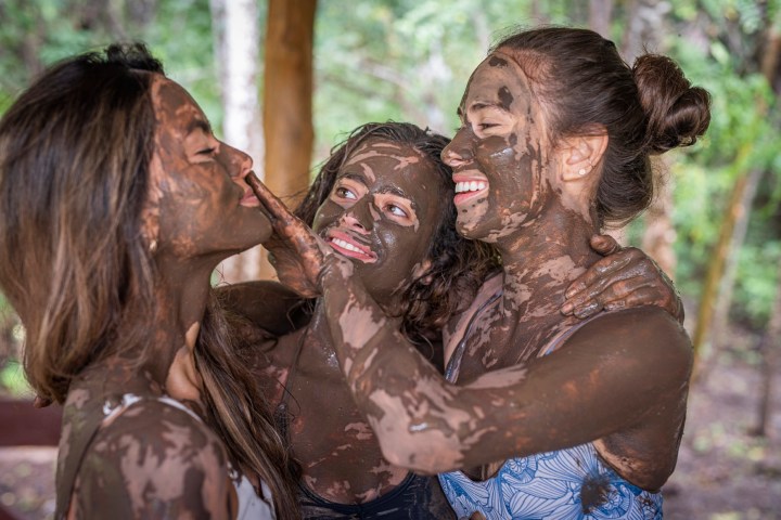 a man and a woman with her mouth open